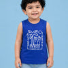 Royal Blue Surf Graphic Sleeveless T-Shirt for Boys – Soft Cotton Summer Wear Kids Tank Top
