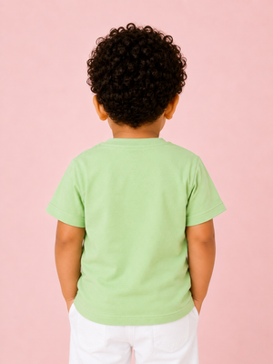 Boys Vacation Time Graphic Cotton T-Shirt – Light Green Casual Half Sleeve Tee for Kids BloomUp