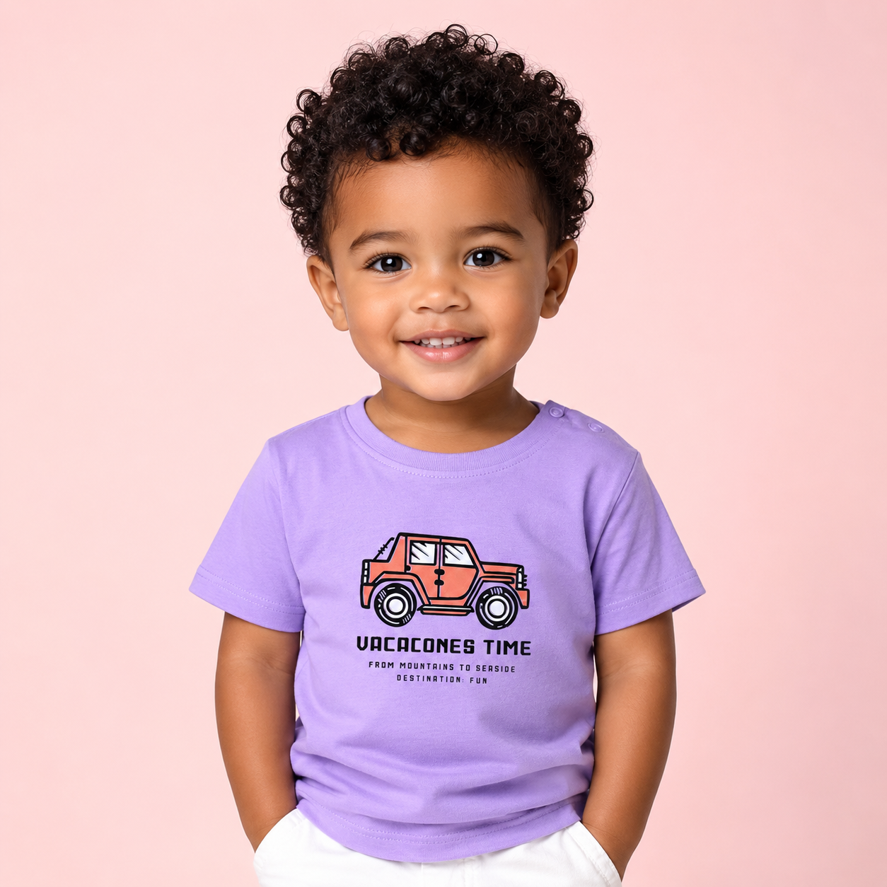 Boys Vacation Time Graphic Cotton T-Shirt – Purple Casual Half Sleeve Tee for Kids BloomUp