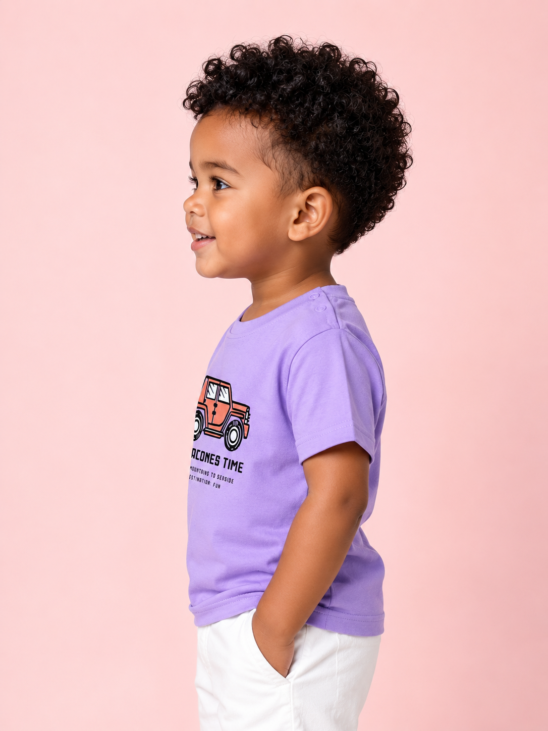 Boys Vacation Time Graphic Cotton T-Shirt – Purple Casual Half Sleeve Tee for Kids BloomUp