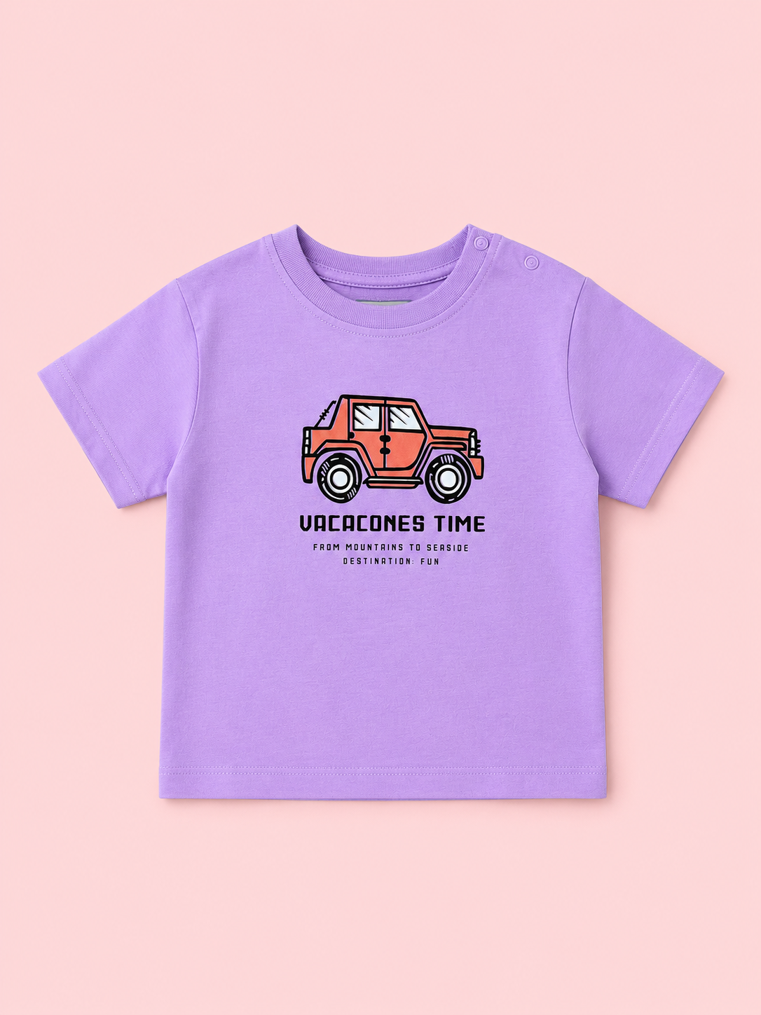Boys Vacation Time Graphic Cotton T-Shirt – Purple Casual Half Sleeve Tee for Kids BloomUp