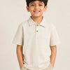 Cream Ribbed Polo T-Shirt for Boys – Soft Cotton Casual Half Sleeve Summer Wear