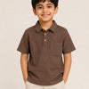 Chocolate Brown Ribbed Polo T-Shirt for Boys – Soft Cotton Casual Half Sleeve Summer Wear