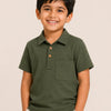 Olive Green Ribbed Polo T-Shirt for Boys – Soft Cotton Casual Half Sleeve Summer Wear