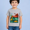Grey Dinosaur Graphic Cotton T-Shirt for Boys – Soft Round Neck Summer Casual Wear