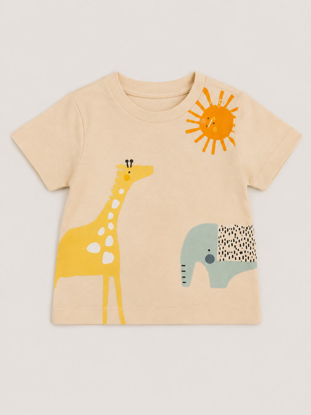 Beige Jungle Animal Graphic T-Shirt & Shorts Set for Toddlers – Soft Cotton Summer Wear BloomUp
