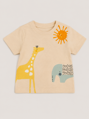 Beige Jungle Animal Graphic T-Shirt & Shorts Set for Toddlers – Soft Cotton Summer Wear BloomUp
