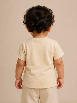 Beige Jungle Animal Graphic T-Shirt & Shorts Set for Toddlers – Soft Cotton Summer Wear BloomUp