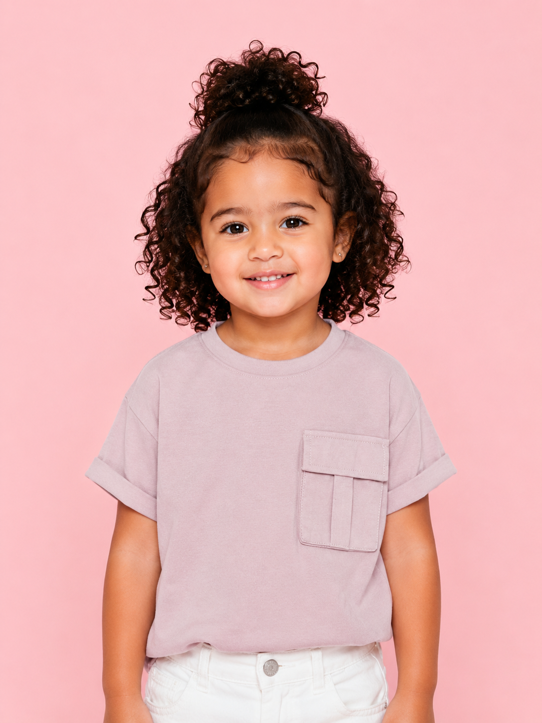 Girls Dusty Rose Pocket T Shirt Kidswear Cotton Stylish Comfortable BloomUp