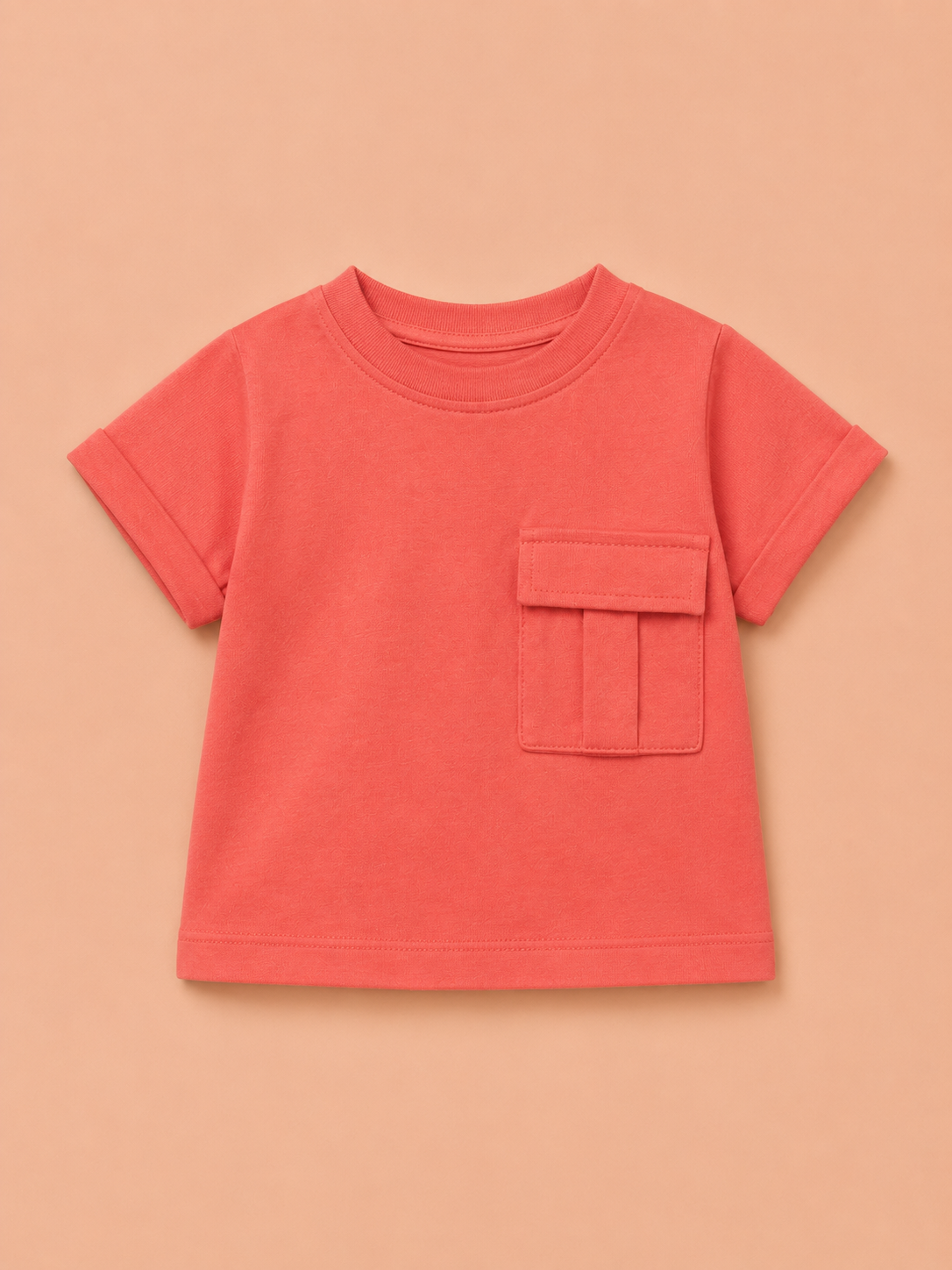 Girls Peach Pocket T Shirt Kidswear Cotton Stylish Comfortable Outfit BloomUp