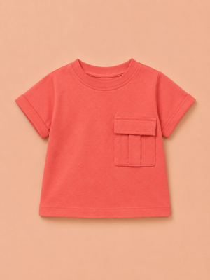Girls Peach Pocket T Shirt Kidswear Cotton Stylish Comfortable Outfit BloomUp