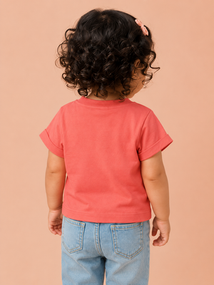 Girls Peach Pocket T Shirt Kidswear Cotton Stylish Comfortable Outfit BloomUp