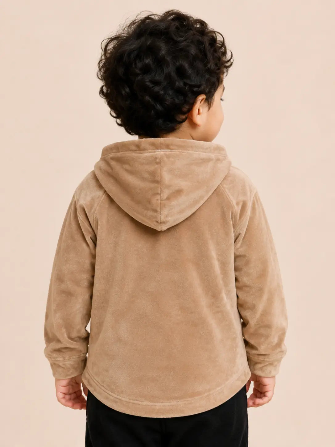 BloomUp Tan Raccoon Graphic Hooded Sweatshirt for Kids – Soft Velour Winter Hoodie for Boys & Girls