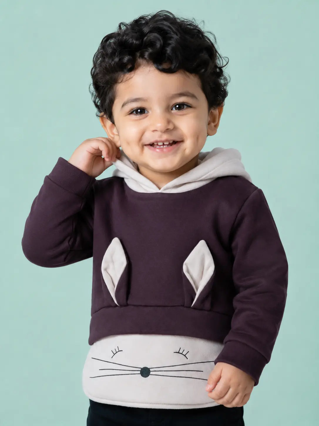Brown & Beige Mouse Hoodie Sweatshirt for Kids – Soft Cotton Winter Wear Hooded Pullover