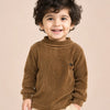 Brown Ribbed High Neck Full Sleeve T-Shirt for Kids – Soft Winter Turtle Neck Top