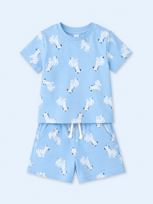 Kids Blue Printed Shirt And Soft Cotton Clothing Set for BloomUp