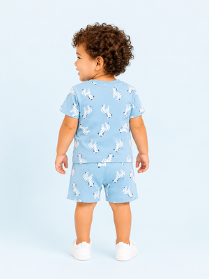 Kids Blue Printed Shirt And Soft Cotton Clothing Set for BloomUp