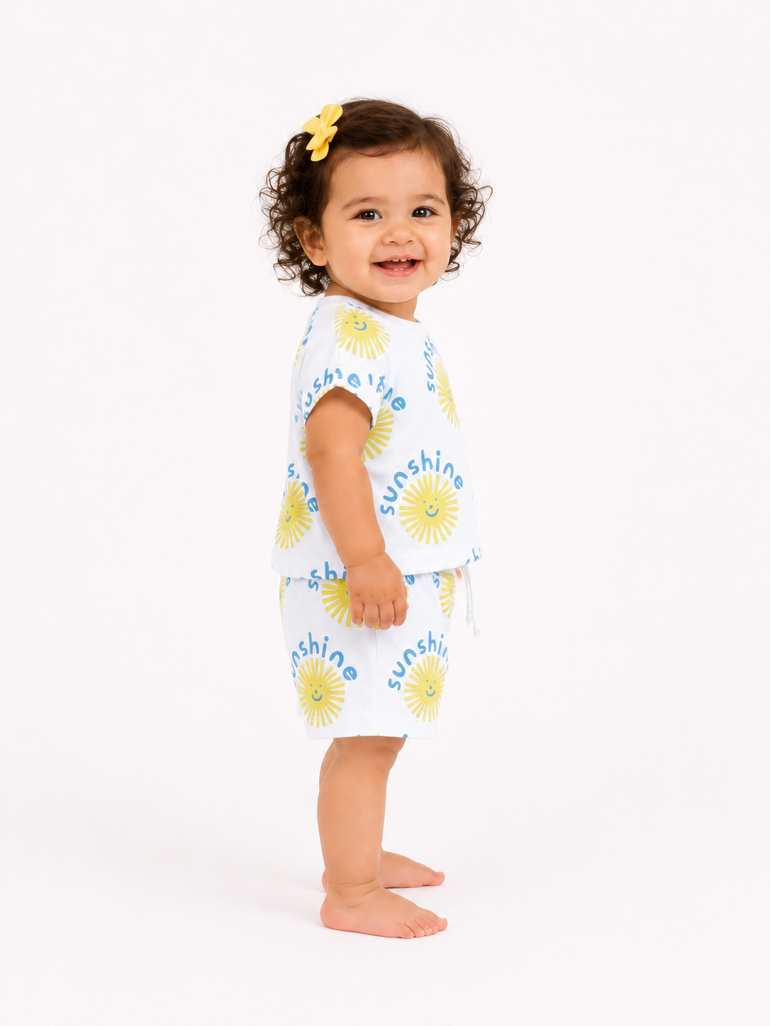 Kids White Lemon Printed Sleeveless Soft Cotton Clothing Set for BloomUp