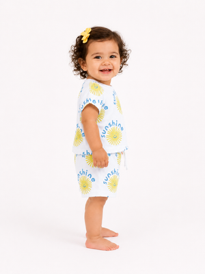 Kids White Lemon Printed Sleeveless Soft Cotton Clothing Set for BloomUp