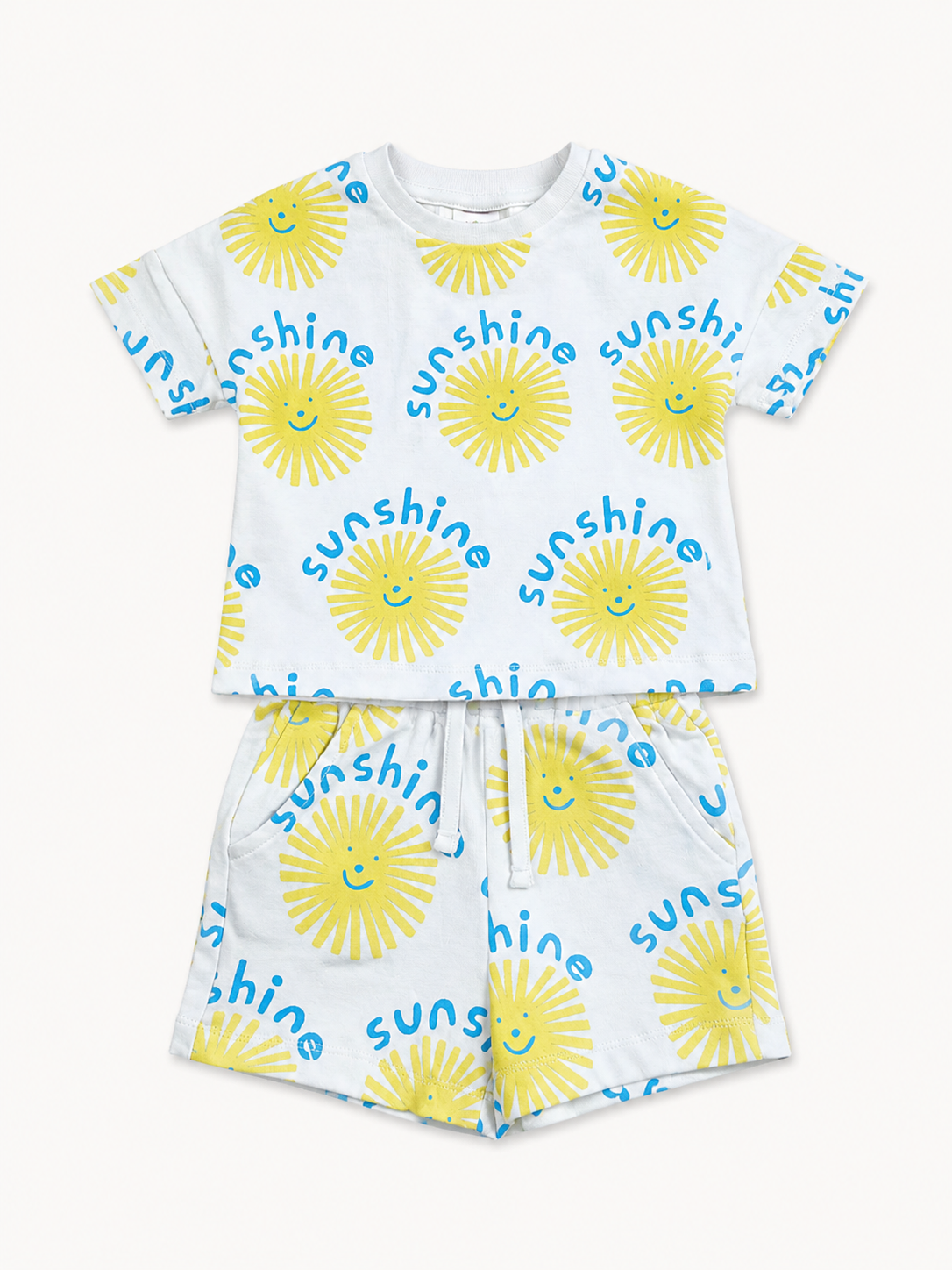 Kids White Lemon Printed Sleeveless Soft Cotton Clothing Set for BloomUp