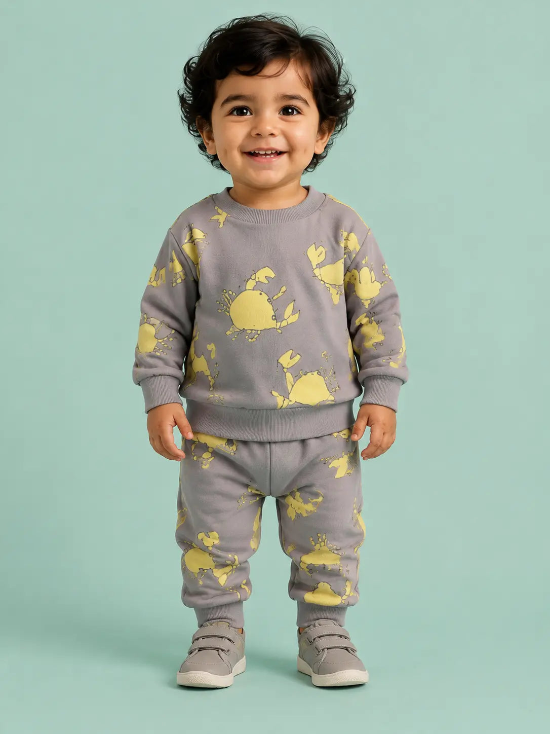 Grey Splash Print Sweatshirt & Jogger Set for Kids – Soft Cotton Co-ord Winter Wear Outfit