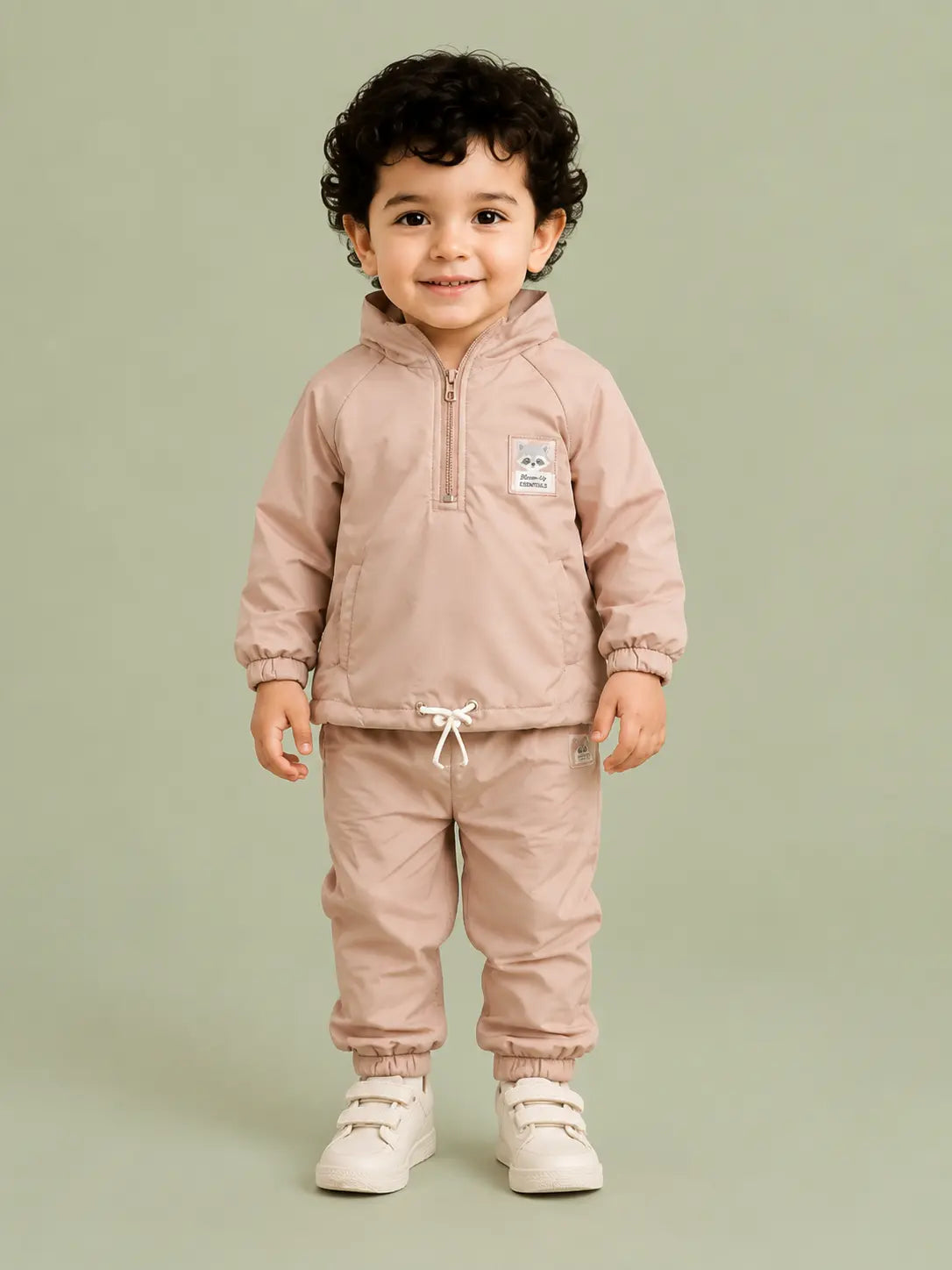 BloomUp Peach Half-Zip Tracksuit Set for Kids – Lightweight Windbreaker Jacket & Jogger Co-ord Outfit