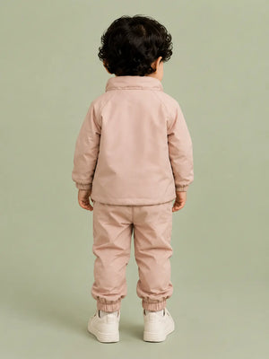 BloomUp Peach Half-Zip Tracksuit Set for Kids – Lightweight Windbreaker Jacket & Jogger Co-ord Outfit