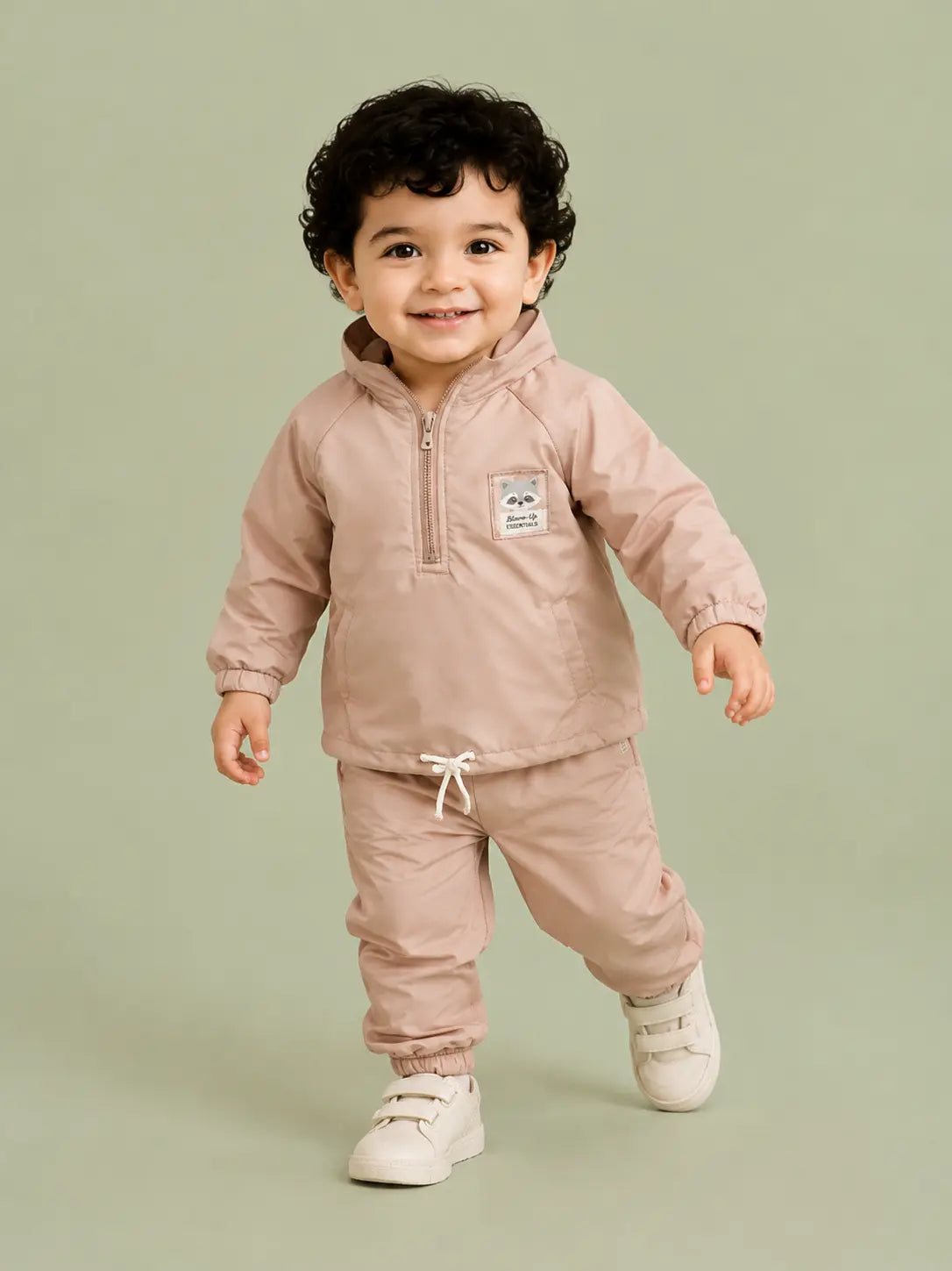 BloomUp Peach Half-Zip Tracksuit Set for Kids – Lightweight Windbreaker Jacket & Jogger Co-ord Outfit