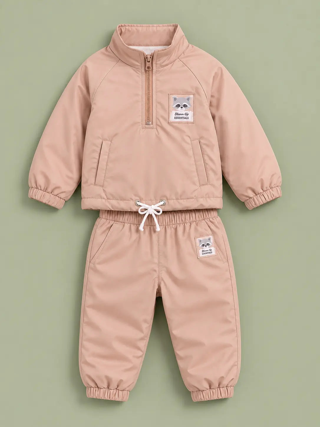 BloomUp Peach Half-Zip Tracksuit Set for Kids – Lightweight Windbreaker Jacket & Jogger Co-ord Outfit