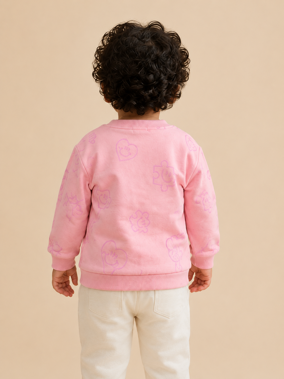 Pink All-Over Printed Sweatshirt for Girls – Soft Cotton Fleece Winter Pullover BloomUp