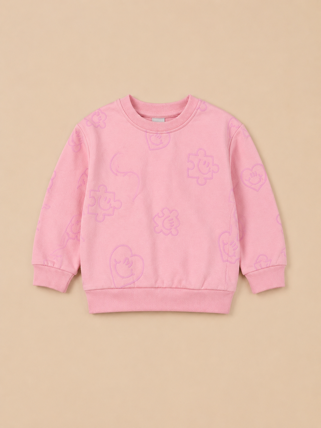 Pink All-Over Printed Sweatshirt for Girls – Soft Cotton Fleece Winter Pullover BloomUp
