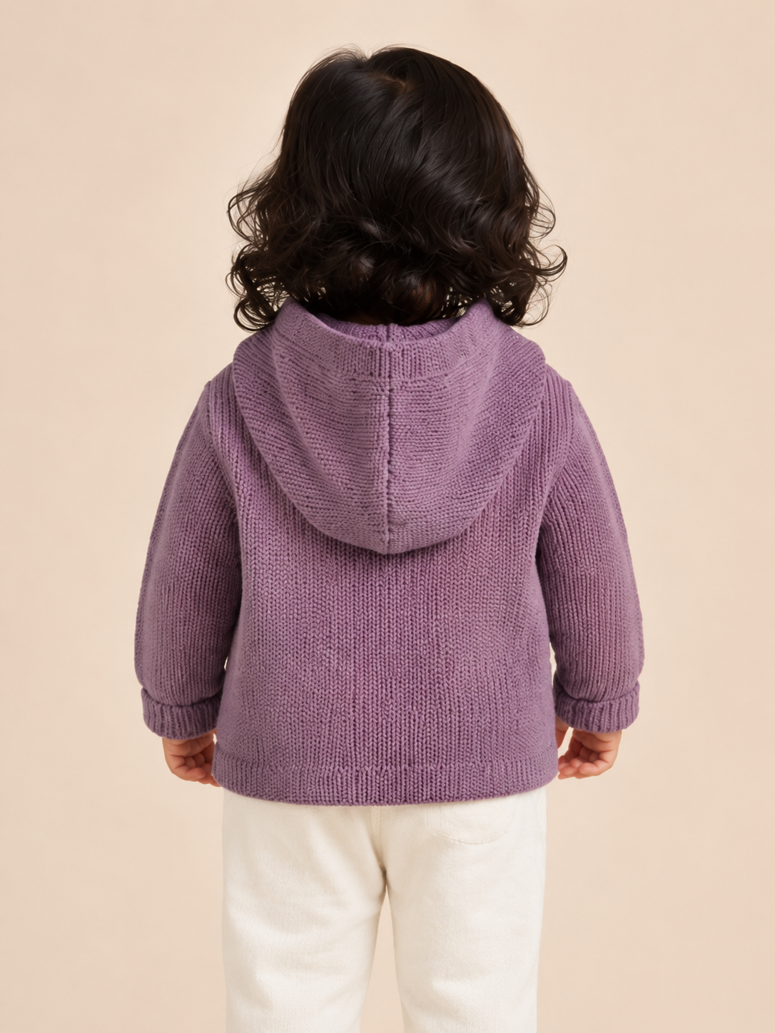 Dusty Mauve Knitted Hooded Cardigan for Baby Girls – Soft Winter Button-Down Sweater BloomUp