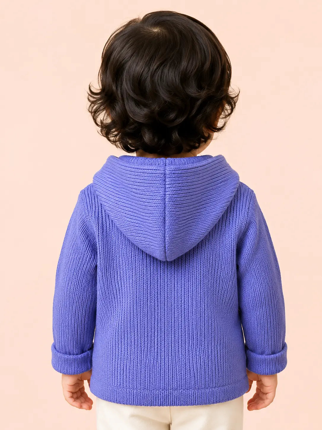 BloomUp Lavender Purple Hooded Knit Coat for Kids – Soft Warm Winter Button Cardigan Jacket with Pockets