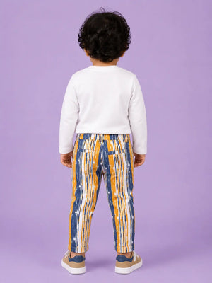 BloomUp White Future Legend Graphic Co-ord Set for Baby Boys – Soft Full Sleeve T-Shirt & Striped Pants Kids Outfit