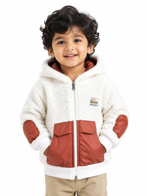 BloomUp Cream Sherpa Hooded Zip-Up Winter Jacket for Babies