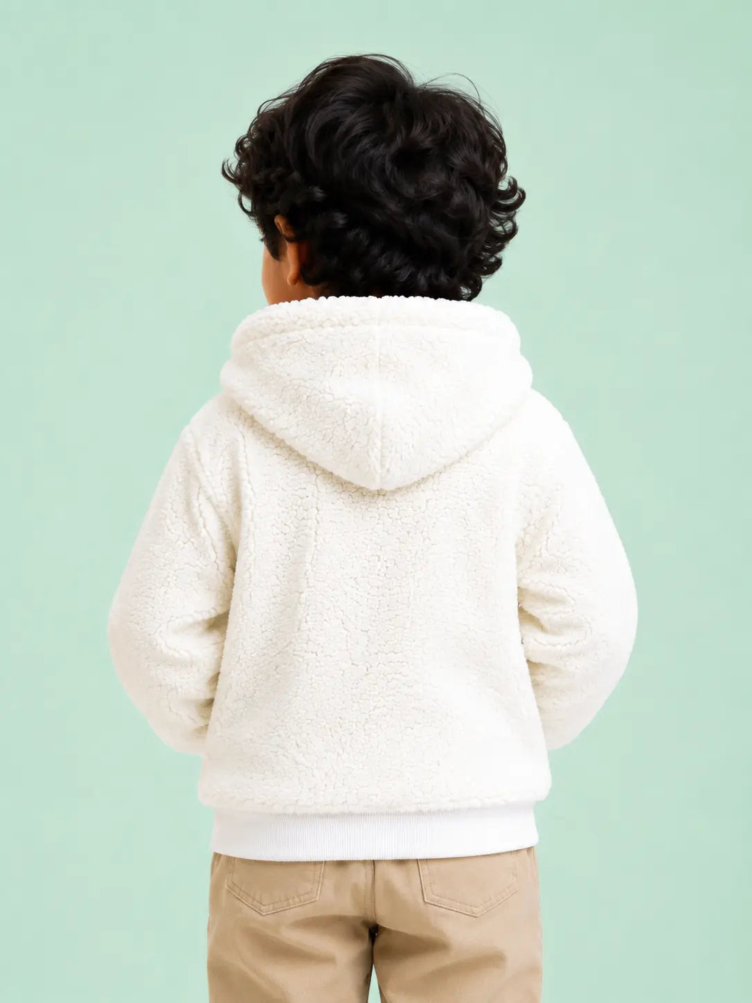 BloomUp Cream Sherpa Hooded Zip-Up Winter Jacket for Babies