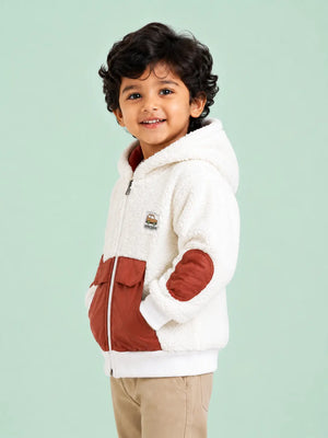 BloomUp Cream Sherpa Hooded Zip-Up Winter Jacket for Babies