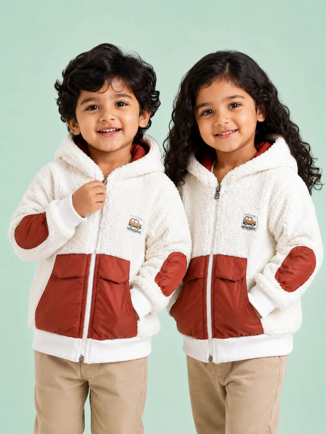 BloomUp Cream Sherpa Hooded Zip-Up Winter Jacket for Babies