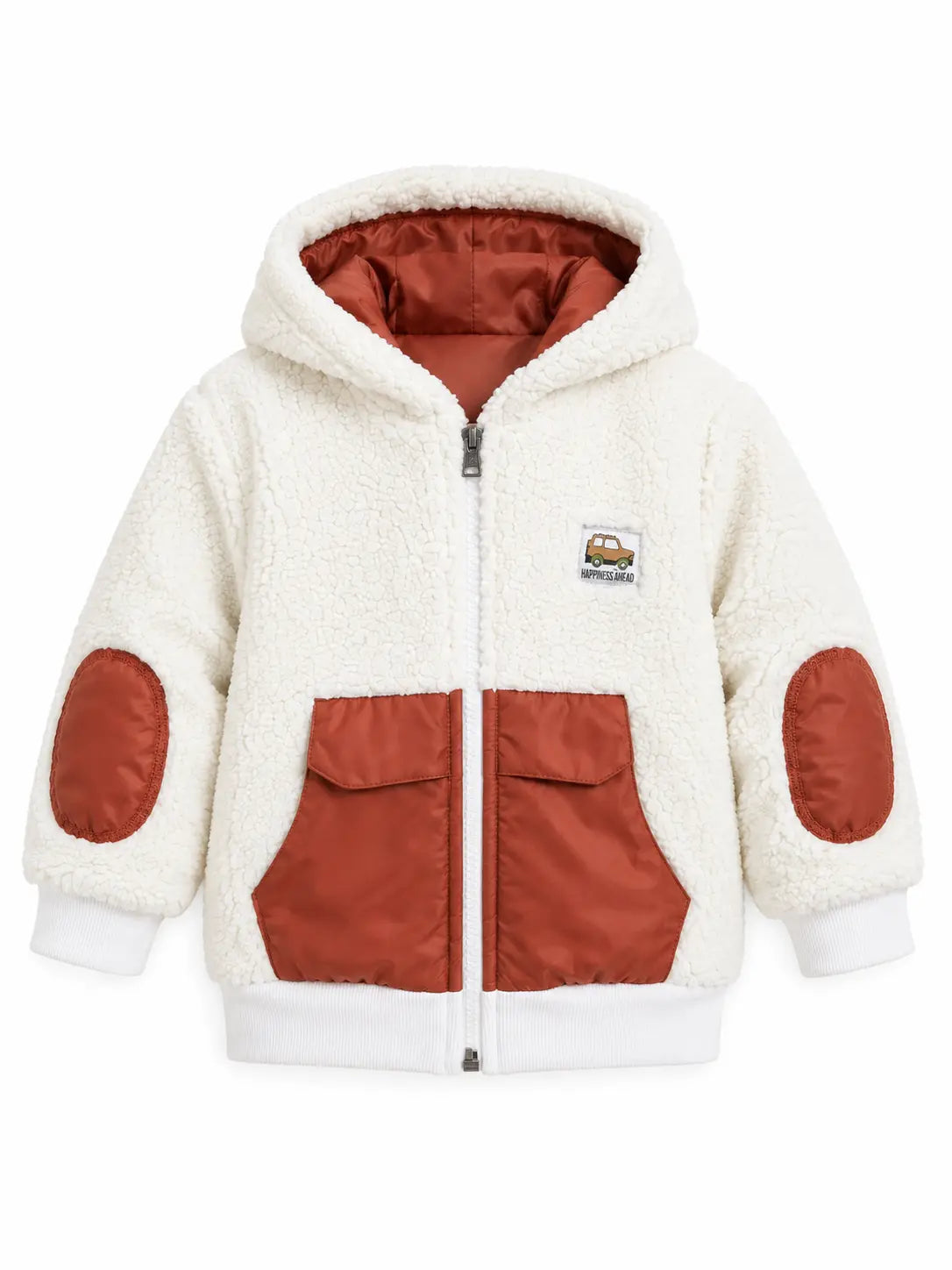 BloomUp Cream Sherpa Hooded Zip-Up Winter Jacket for Babies