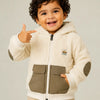 Cream Sherpa Hooded Winter Jacket for Baby Boys – Soft Fleece Zip-Up Outerwear