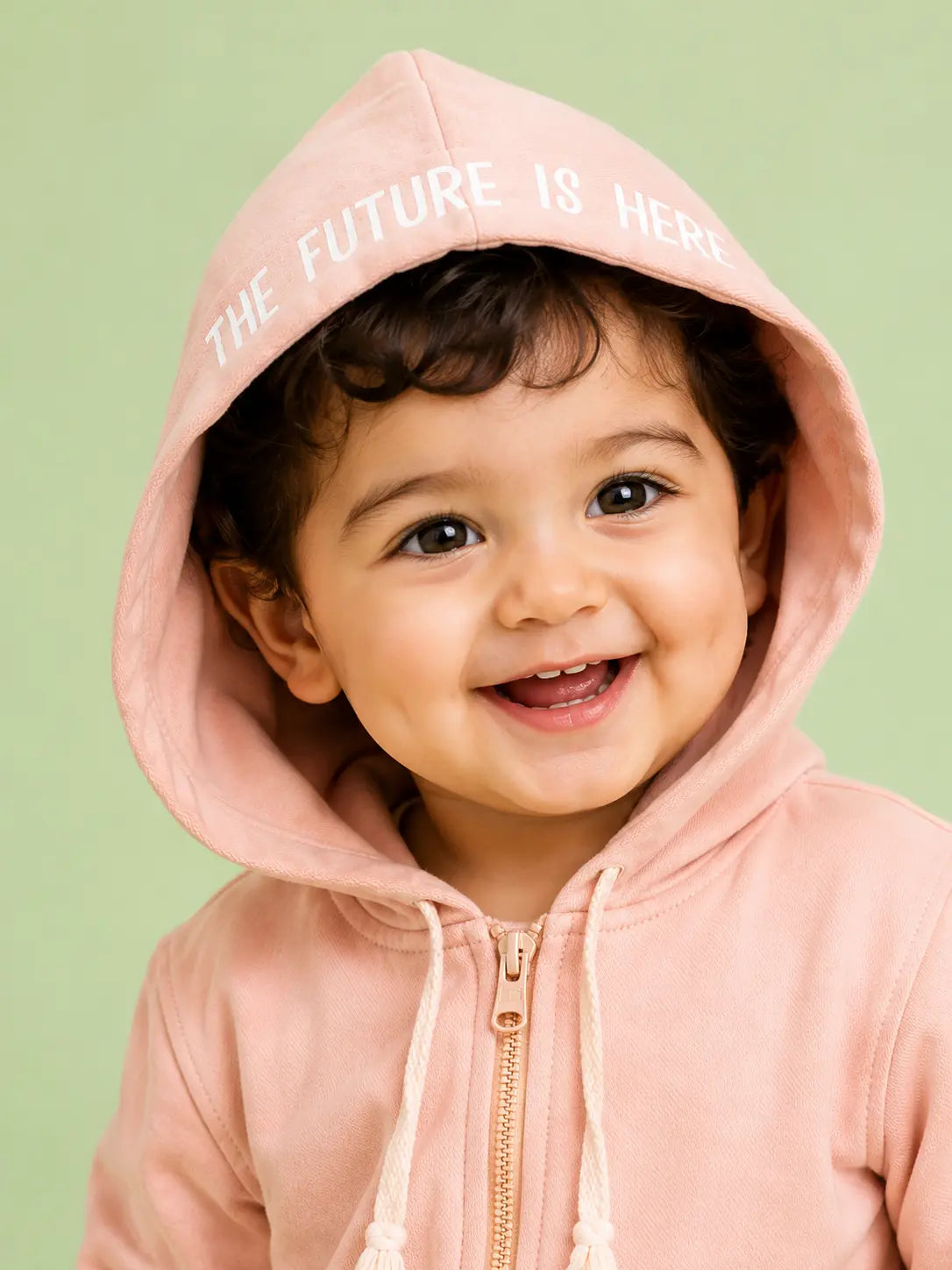 BloomUp Peach Pink Zip-Up Hoodie Co-ord Set for Kids – Soft Cotton Winter Wear Tracksuit Outfit