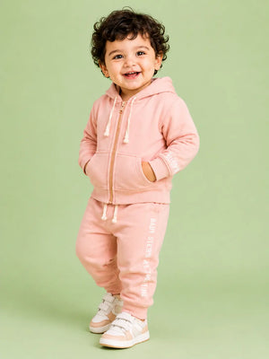 BloomUp Peach Pink Zip-Up Hoodie Co-ord Set for Kids – Soft Cotton Winter Wear Tracksuit Outfit