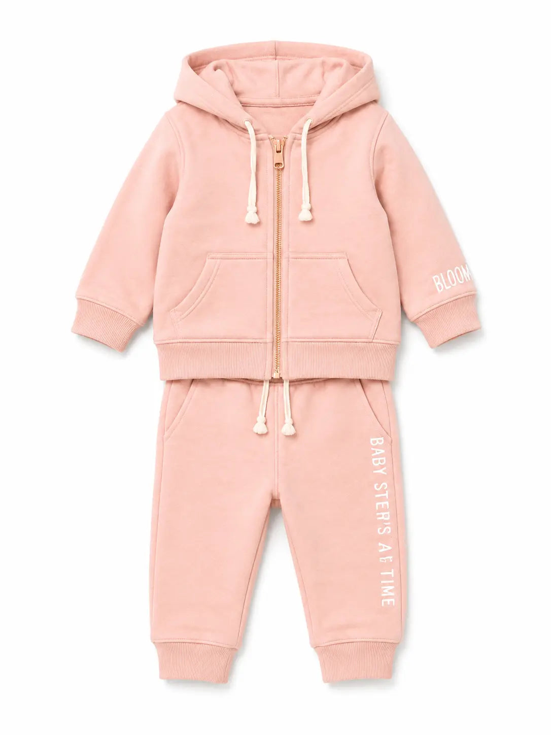 BloomUp Peach Pink Zip-Up Hoodie Co-ord Set for Kids – Soft Cotton Winter Wear Tracksuit Outfit