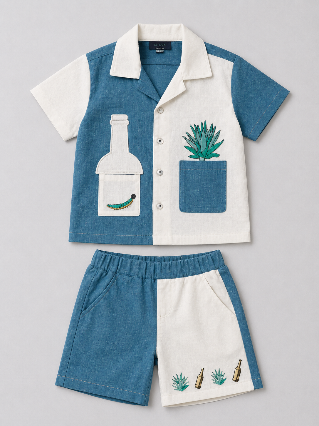 Blue Color Block Co-ord Set for Boys – Soft Cotton Casual Summer Outfit BloomUp