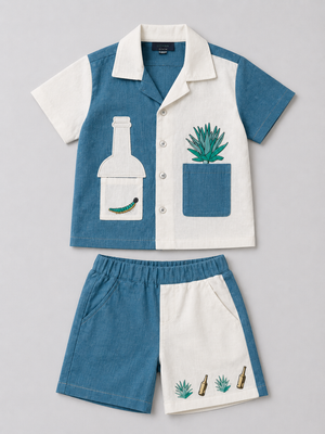 Blue Color Block Co-ord Set for Boys – Soft Cotton Casual Summer Outfit BloomUp