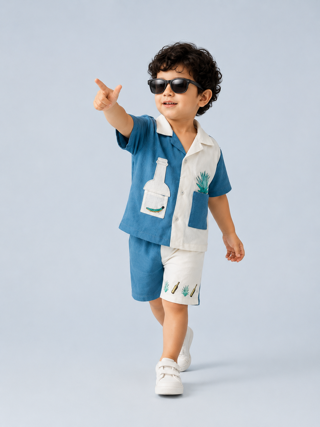 Blue Color Block Co-ord Set for Boys – Soft Cotton Casual Summer Outfit BloomUp