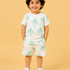 White Palm Tree Print T-Shirt & Shorts Co-ord Set for Boys – Soft Cotton Summer Outfit
