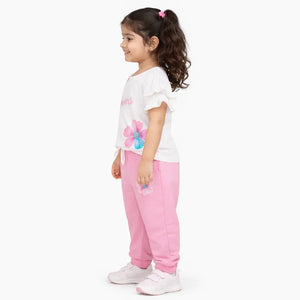 Girls Floral Printed Co-ord Set – Soft Cotton T-Shirt & Jogger Pants Summer Wear Kids Outfit BloomUp