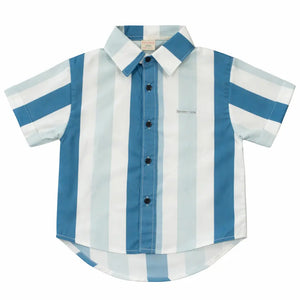 Blue & White Striped Girl Casual Shirt – Soft Cotton Half Sleeve Summer Kids Wear BloomUp