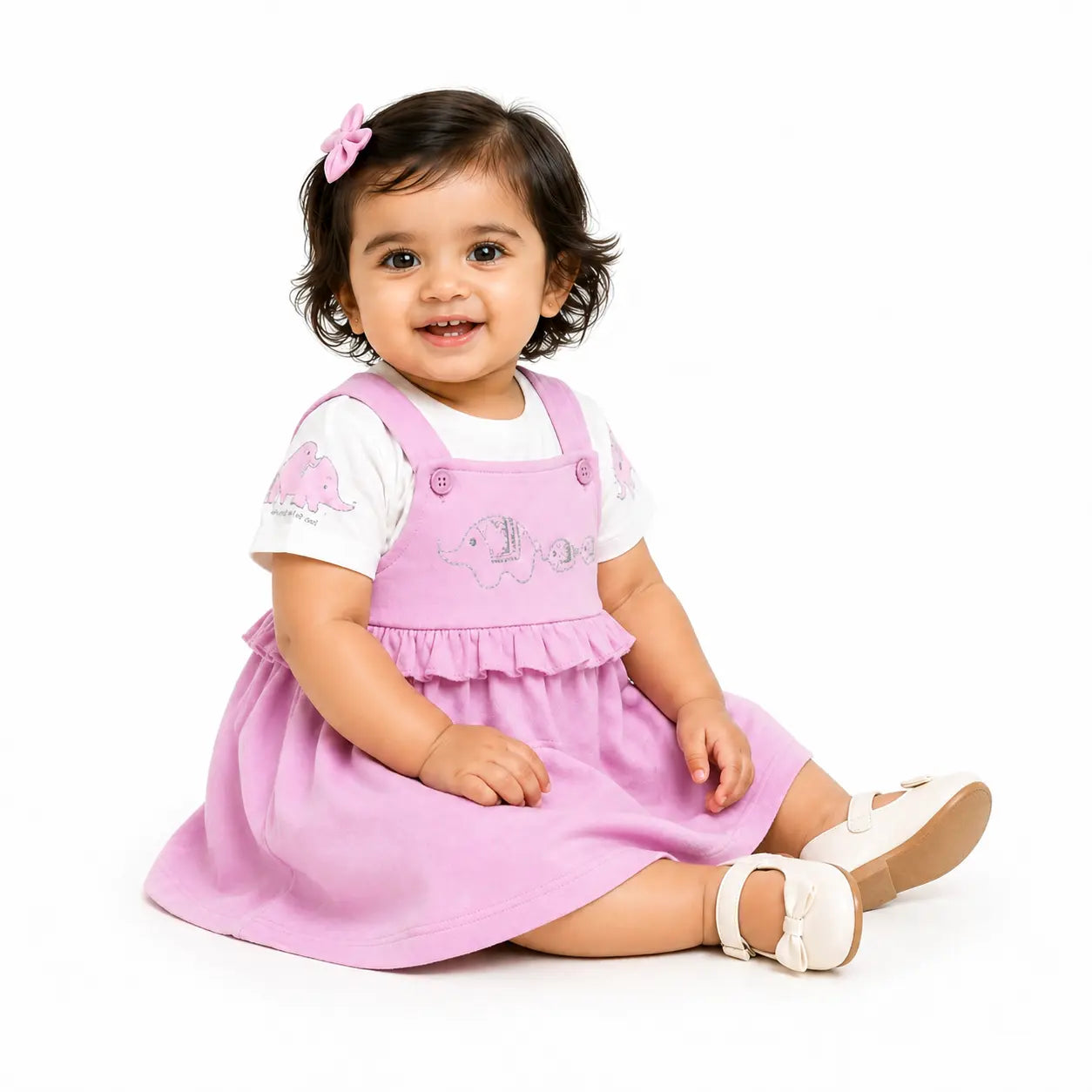 Baby Girls Pink Pinafore Dress with Elephant Embroidery & Tee Set BloomUp